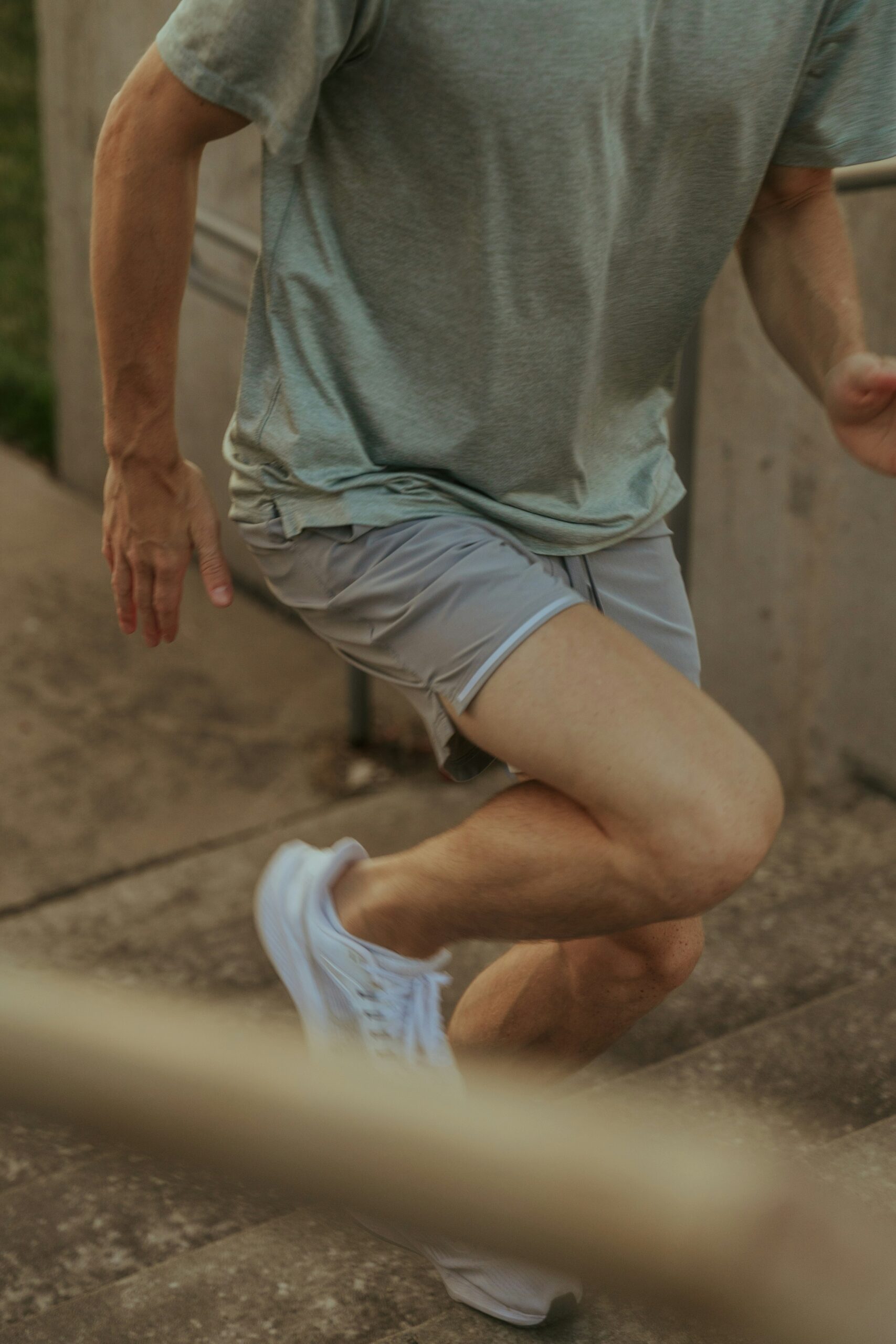 person running up the stairs